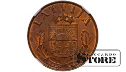 Latvija, 2 centai, 1939 m., NGC, MS 64 BN