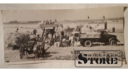 Фото В. Гайлиса 30×14 см. Полевой стан колхоза им.Кирова Елгавского района. Подпись автора.