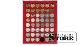 Punane veluurist alus 2148E müntide jaoks, Ø30 mm läbimõõduga lahtritega.