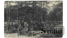 Старинная открытка "Солдаты в лесу"