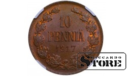 1917 Nicholas II Finland Coin Copper 10 penniä MS 63 NGC BN #6638496-031