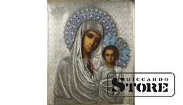 Икона, Казанская божья матерь ,Российская империя , серебро , эмаль , 19-й век 29x34 см.