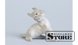 Статуэтка, Рысь , фарфор, Рига , Рижская фарфоровая фабрика, 50-е годы , 5 см