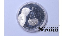 Латвия, 1 лат, колыбельная монета, 2013, серебро