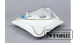 Пепельница с кошкой, фарфор, Рига, фабрика М.С. Кузнецова, 1934-1937 год, 12.5x12 cm,CSA955
