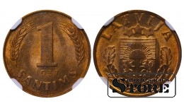 Läti, 1 Santim, 1937 aasta, pronks, NGC, MS 64 RB