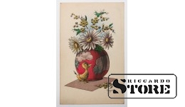 Винтажная открытка. Цветы и утёнок. 20 в. #NT322