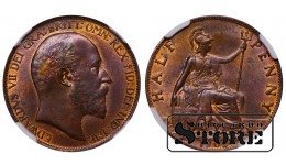 Apvienotā Karaliste, ½ penijs, 1902. gads, NGC MS 63 BN