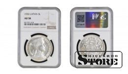 Latvia Alberts Kviesis (1930 - 1934), 1932 5 Lats, NGC AU 58