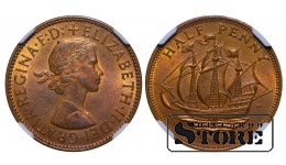 1962 Half Penny, Elizabeth II  , NGC MS64 RB