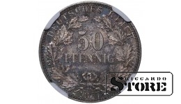 Vācija, 50 pfeningi, 1877. gads, J (Hamburgas kaltuve), sudrabs, NGC MS 64
