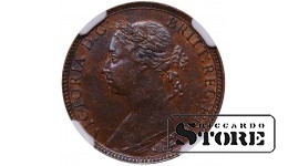 United Kingdom, 1 Farthing, 1881 year, Bronze, NGC, AU 55 BN