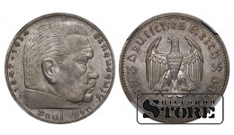 Vācija, 5 reišmarkas, 1935. gads, E, sudrabs, NGC MS 64