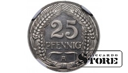 Vācija, 25 pfennigu, 1911. gads, A, niķelis, NGC PF 67