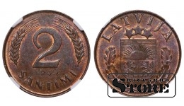 Латвия, 2 сантима, 1939 год, NGC, MS 63 BN
