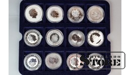 Инвестиционные серебряные монеты разных стран с изображением животных, 2014 - 2016, серебро, обший вес 12 унцый