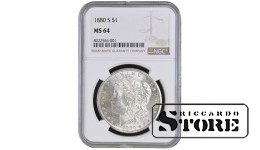 Соединенные Штаты Америки, 1 доллар, 1880 год, серебро, NGC, MS 64