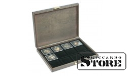 CARUS XM natural wood case with 12 square compartments for coins/coin capsules with outer diameter up to 52 mm
