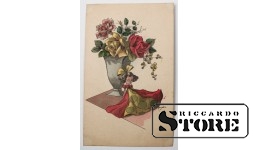 Винтажная открытка. Розы и кукла. 20 в. #NT314