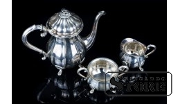 Сервиз , Серебро , 3 предмета , Кофейник, Сахарница, Сливочник , Общий вес 593 г. CSA429