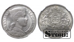 Latvia Alberts Kviesis (1930 - 1934), 1931 5 Lats, NGC AU 58