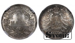 Vācija, 1 marka, 1886. gads, D, sudrabs, NGC MS 67, Top Pop