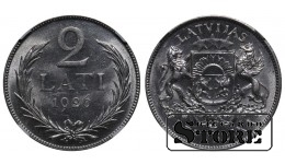 Latvija, 2 latai, 1926 m., sidabras, NGC, MS 63
