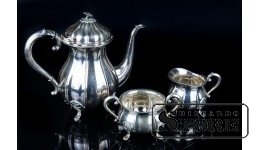 Сервиз , Серебро , 3 предмета , Кофейник, Сахарница, Сливочник , Общий вес 593 г. CSA429