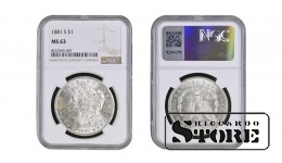 United States, 1 Dollar, 1881 year, Silver, NGC, MS 63