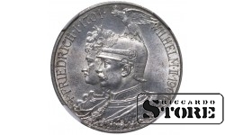 Королевство Пруссия, 2 марки, 1901 год, 200 лет Королевству Пруссия, NGC UNC DETAILS, Вильгельм II