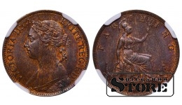 Suurbritannia, 1 farthing, 1886. aasta, pronks, NGC, MS 63 BN