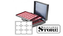 NERA XL case with 3 inserts covered in light red velvet for storing 27 slabbed coins sized 63x85 mm from American grading companies