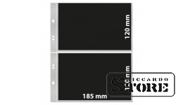 Universalūs numizmatikos lapai Multi Collect sistemoje su 2 langeliais (185 x 120 mm), permatomi su juodu įdėklu. Pakuotėje 10 lapų.