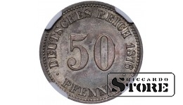 Vācija, 50 pfeningi, 1876. gads, sudrabs, NGC MS 64