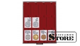 Numismaatika karp RAUCHGLAS versioonis, 12 ristkülikukujulise lahtriga REBECK COIN L 75 x 50 mm raamidele.