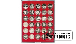 Raudonas veliūrinis padėklas 2106E skersmens 39 mm monetoms ir medaliams laikyti.