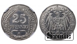 Vācija, 25 pfennigu, 1912. gads, A, niķelis, NGC PF 66