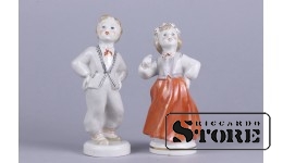 Статуэтка, Народный танец, Рига , Рижская фарфоровая фабрика, 50-е годы , 13 см , ЗОЛОТОЕ КЛЕЙМО