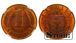 Latvija, 1 santīms, 1937 m., bronza, NGC MS 63 RB