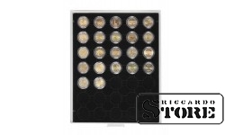 Juodas veliūrinis padėklas 2530CE skersmens 32 mm monetoms ir medaliams laikyti.