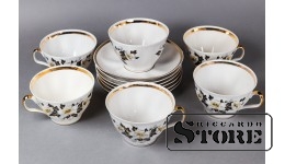 Фарфор , 6 кружечен и тарелок  , Рига, Рижская фарфоровая фабрика
