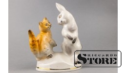 Статуэтка, Кот и заяц, фарфор, Рига, Рижская фарфоровая фабрика, автор модели - Лиза Дзегузе, 60-е годы , 11.5 см