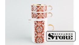 Кофейный набор "Вецрига", фарфор, Рига, Рижский фарфоровый завод, автор формы Левон Агаджанян, 70е годы, первый сорт