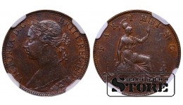 United Kingdom, 1 Farthing, 1881 year, Bronze, NGC, AU 55 BN