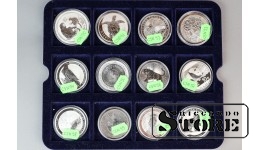 Инвестиционные серебряные монеты разных стран с изображением животных, 2014 - 2016, серебро, обший вес 12 унцый