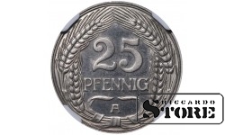 Vācija, 25 pfennigu, 1912. gads, A, niķelis, NGC PF 66