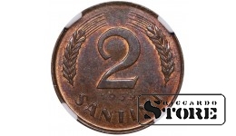 Латвия, 2 сантима, 1939 год, NGC, MS 63 BN