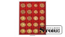 STANDARD numismaatiline karp 20 ruudukujulise lahtriga mündirakiste 50х50 mm/mündikapslite hoidmiseks