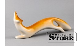 статуэтка, Лисица, фарфор, Рига , Рижская фарфоровая фабрика, автор модели - З. Захаров, 60-е годы , 7.8 x 19 см