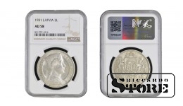 Latvia Alberts Kviesis (1930 - 1934), 1931 5 Lats, NGC AU 58